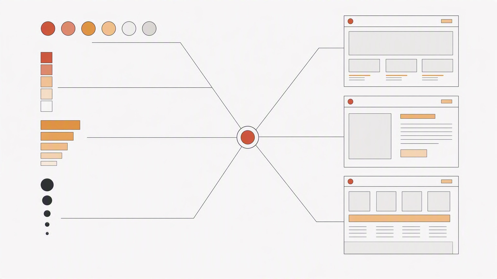 Les jetons de design alimentent un point unique, d'où ils se diffusent dans toutes les pages. Changer une valeur les change toutes.